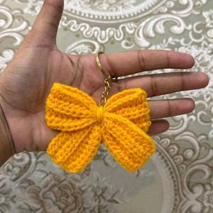 Yellow Crocheted Bow Keychain