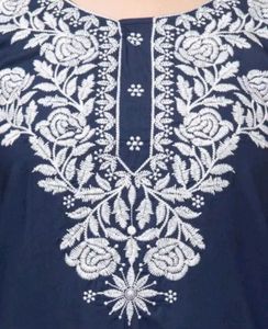 Embroidered Navy Blue Short Kurti For Women