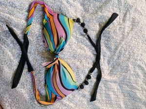 Vibrant Rainbow Tie-Front Bikini Top