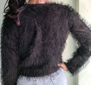 Black Faux Fur Sparkly Sweater