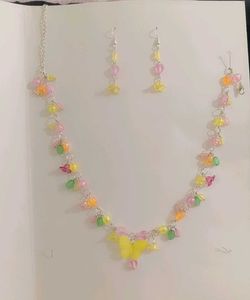 Cute Beaded Butterfly Necklace & Earrings Set