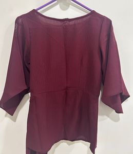FabAlley Maroon Cold-Shoulder Wrap Top
