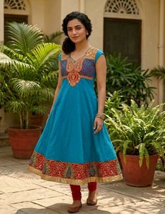 Elegant Blue Kurti with Intricate Gold Embroidery