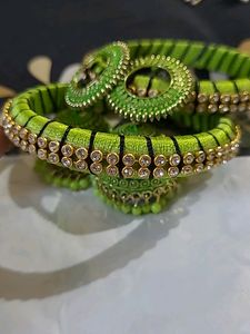 Combo Of Beautiful Green Bangles And Earrings
