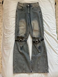 Unique belted wide leg-bootcut jeans