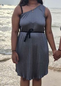 Stylish Pleated Grey Dress