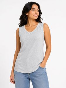 Sleeveless V-Neck Grey Top