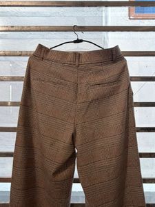 Brown Plaid Wide Leg Pants