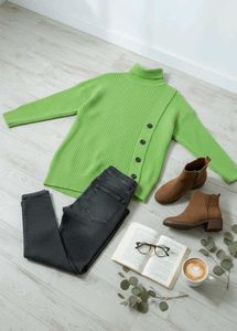 Stylish Green Button-Down Sweater
