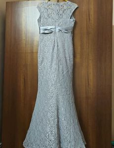 Elegant Silver Lace Evening Gown