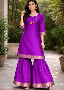Vibrant Purple Kurta Set with Sharara