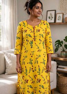 Yellow Floral Print Kurta