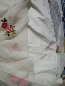 White Kurta with Pink Floral Embroidery