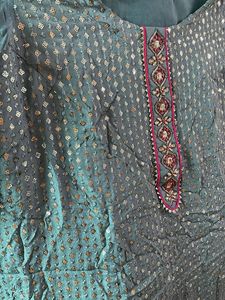 Beautiful Teal Kurta with Embellished Neckline
