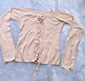 Peach Lace-Up Long Sleeve Top