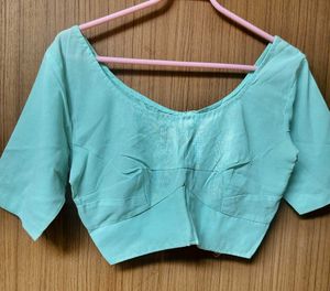 Stylish sea green Readymade Saree Blouse back open