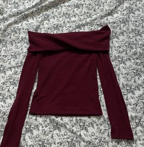 Maroon Off-Shoulder Long Sleeve Top