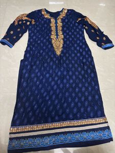 Royal Blue Embroidered Kurta with Intricate Gold N