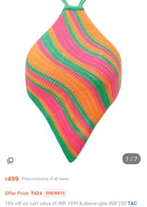 SHEIN MULTI COLORED Striped Crochet Halter Top