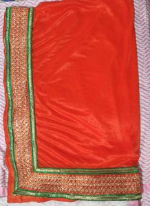 Vibrant Orange Dupatta with Embellished Border