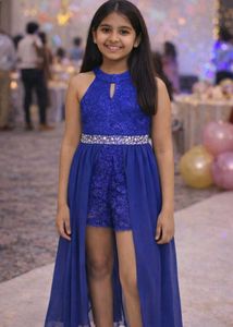 Navy Blue Lace Romper Dress