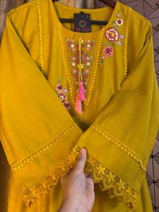 Fully Embroidered Yellow Kurta Set