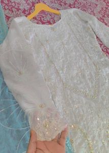 White full pakistani Sequined Kurta and dupatta on