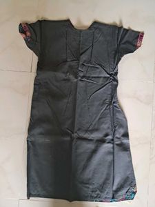 "Women's Black Cotton Kurti with Colorful Embroide