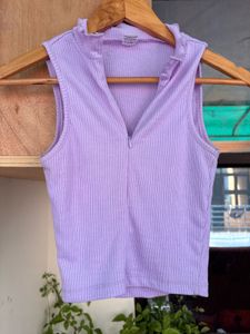 Lilac Ribbed Zip-Up Tank Top