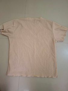 Cream Textured Top with Black Flower Applique