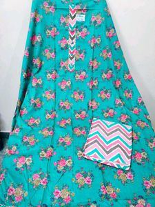 Teal Floral Print Dress Material with Dupatta