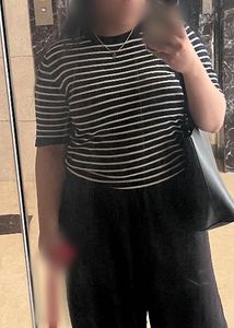 Navy and White Striped Knit Top