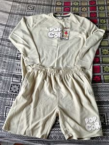 Cute Popcorn Graphic Sweatshirt and Shorts Set