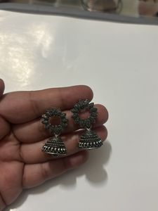 Silver Tone Jhumka Earrings