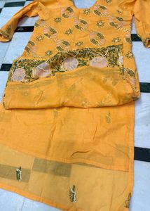 Vibrant Yellow Floral Kurti salwar and dupatta