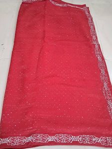 Elegant Red Embroidered Saree
