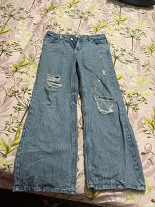Distressed Wide-Leg Jeans