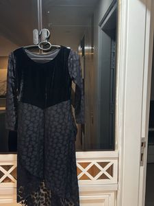 Trendy Black Velvet &amp; Lacy Dress, Bust- 34/32