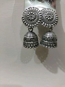 Oxidized Silver Jhumka Earrings