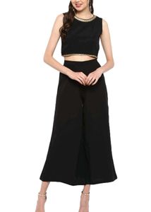 Black &amp; Gold Printed Crop Top Set with plazzo