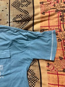 Casual Blue Crop Top with Pocket