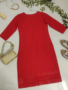 Elegant Red Sequined Kurta❤️✨