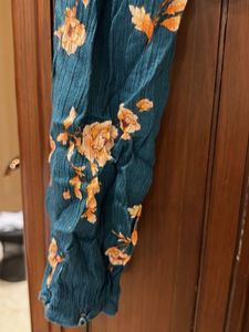 Teal Floral Tie Front Crop Top