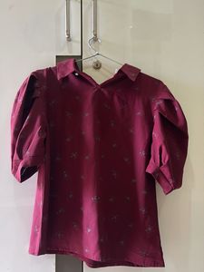 Maroon Floral Puff Sleeve Top
