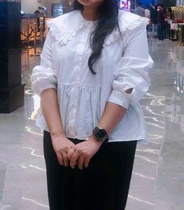Elegant Zara White Lace Collar peplum top