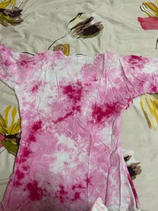 Pink Tie-Dye Kurta with White Embroidery