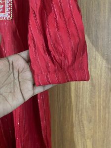 Red Kurta Set With Bottom (Women's)