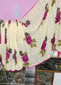 Aesthetic Cream Colour Saree