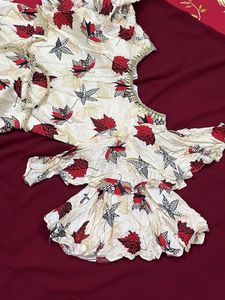 girls daily wear Leaf Print Tiered cotton frock