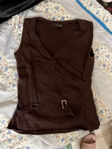Chic Brown Sleeveless Wrap Top (vest like)